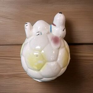 Vintage Ceramic Pottery Snoopy Laying On Soccer Ball Piggy Money Bank